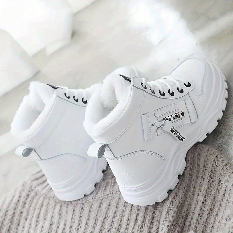 Bota Feminina Coturno Evolution Confort Branco com forro peluciado