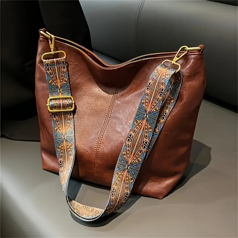 Bolsa Shoulder Bag Firenze em Couro Genuíno com Alça Estampada
