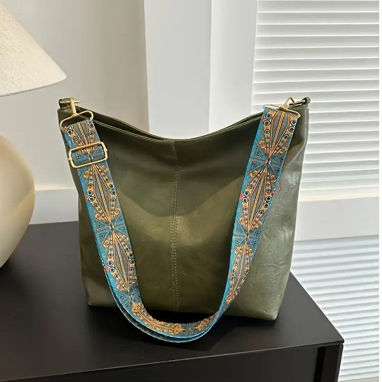 Bolsa Shoulder Bag Firenze em Couro Genuíno com Alça Estampada