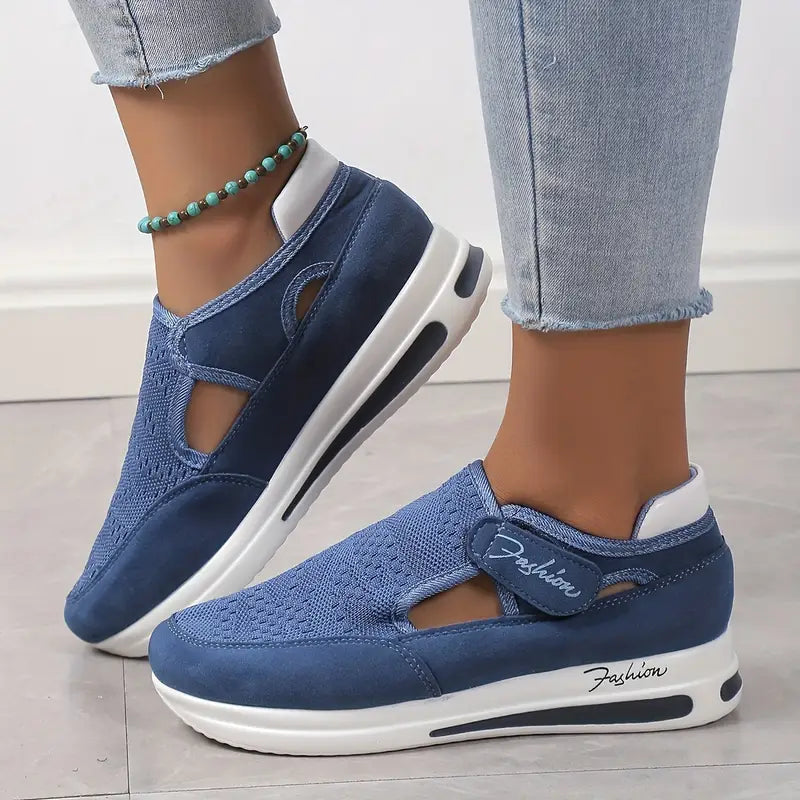 Tênis feminino ortopédico azul fashion para caminhar com conforto