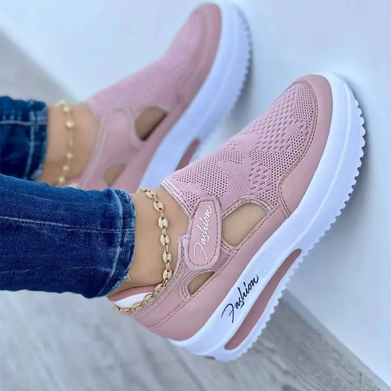 Tênis ortopédico feminino rosa com fecho em velcro e palmilha anatômica