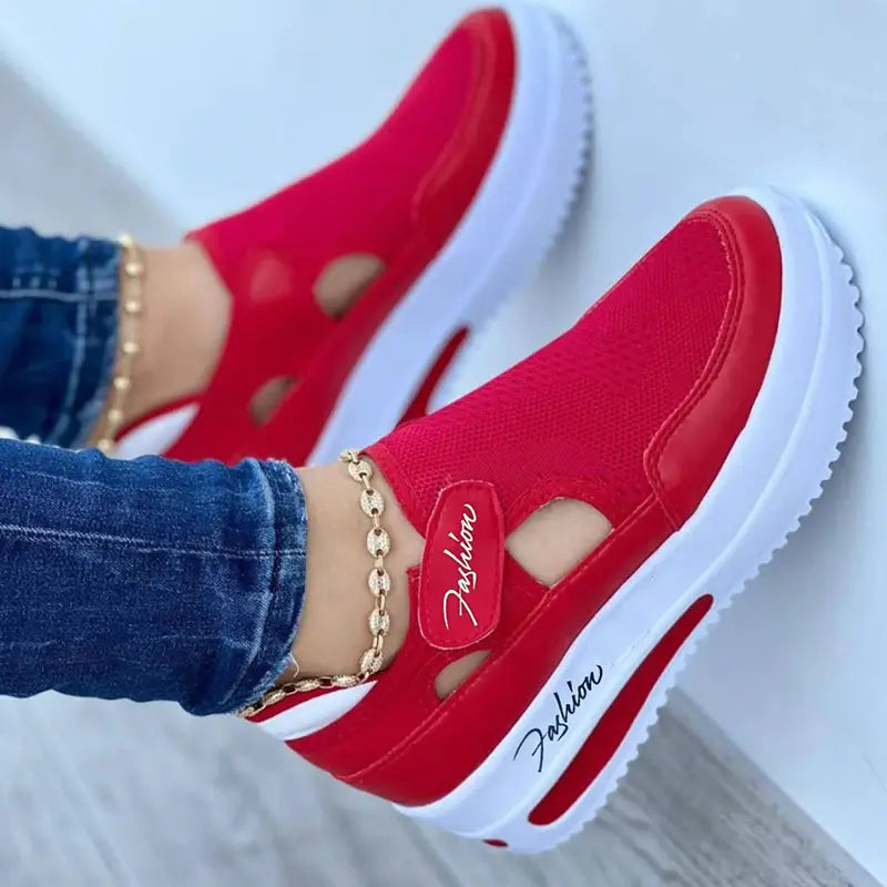 Tênis feminino ortopédico vermelho fashion para caminhar com conforto